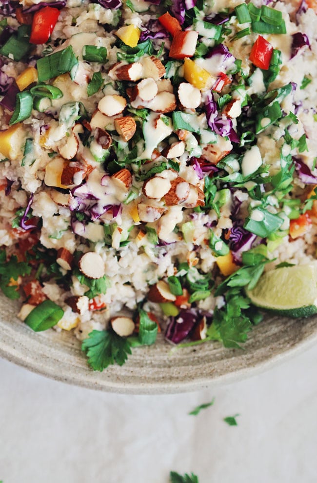 Thai Cauliflower Rice Salad with Peanut Butter Sauce | The Awesome Green