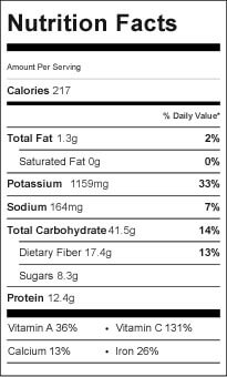 Alkaline Green Soup Nutrition Label