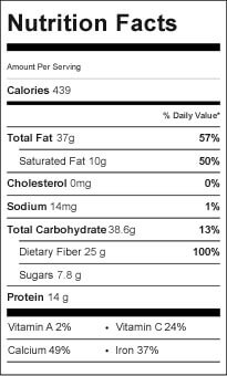 Berry Spirulin Chia Pudding Nutrition Label
