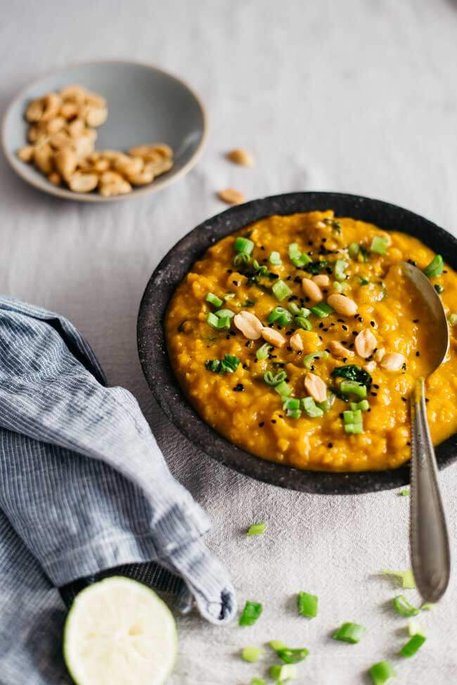 Kale and sweet potato stew, nourishing and creamy, with peanut butter | TheAwesomeGreen.com