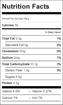 Turmeric Tonic Nutrition Label