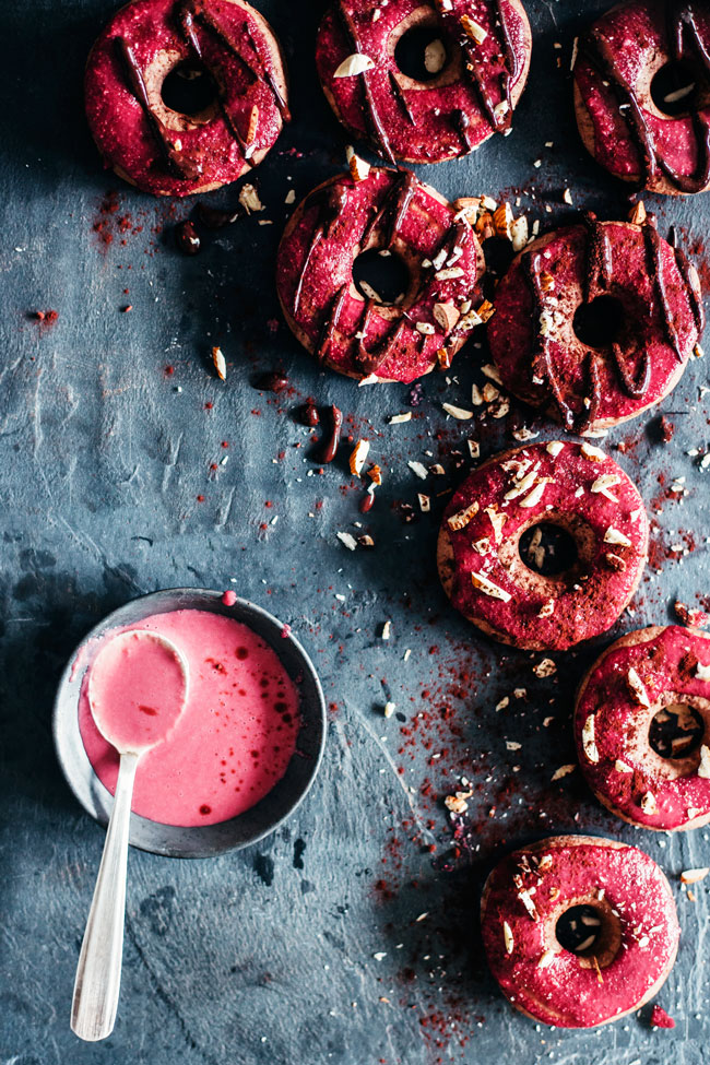 Chocolate Doughnuts with Raspberry Glaze #vegan | TheAwesomeGreen.com