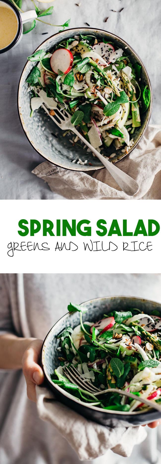 Spring salad with fresh greens, herbs and wild rice, for a detox lunch | TheAwesomeGreen.com