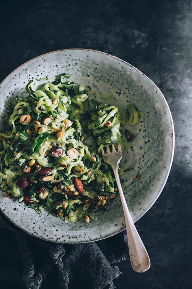 Zucchini Noodles with Avocado Pesto #vegan | TheAwesomeGreen.com