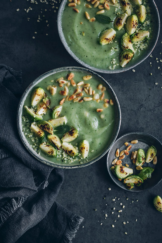 Cleansing Brussel Sprout Soup with Indian spices for a gentle detox #detox #soup #ayurvedic #foodstyling #foodphotography | TheAwesomeGreen.com