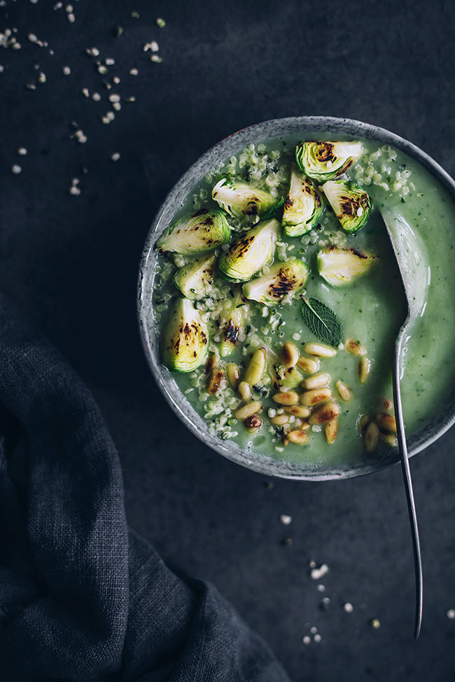 Brussel Sprouts Soup with Indian Spices #detox #soup #ayurvedic #foodstyling #foodphotography | TheAwesomeGreen.com