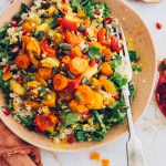 Roasted vegetable salad bowl with quinoa and greens